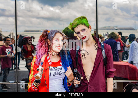 Roma, Italia, 5 ottobre 2018. Raduno annuale per il miglior fumetto e videogioco festival di vertice. Cosplayers, il burlone con la sua squadra di suicidio. Foto Stock