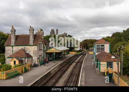 Stazione ferroviaria di Corfe Castle, Corfe Castle, Wareham, Dorset, Inghilterra, Regno Unito Foto Stock