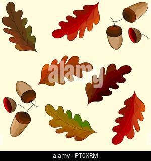 Foglie di quercia e acorn, modello senza giunture Illustrazione Vettoriale