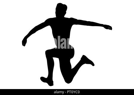 Atleta di salto in salto triplo silhouette nera Foto Stock