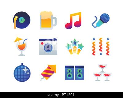 Party - set di design piatto icone di stile Illustrazione Vettoriale