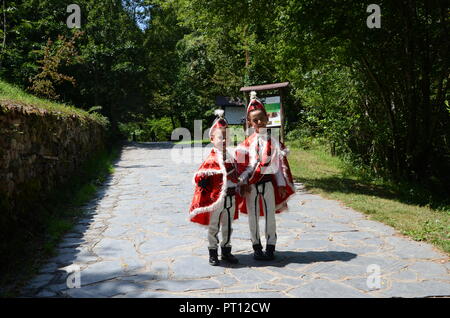 Di etnia albanese i ragazzi in abito tradizionale in vevcani macedonia Foto Stock