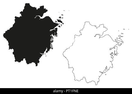 La provincia di Zhejiang (divisioni amministrative della Cina, Repubblica Popolare Cinese Repubblica Popolare Cinese) mappa illustrazione vettoriale, scribble schizzo Chekiang mappa Illustrazione Vettoriale