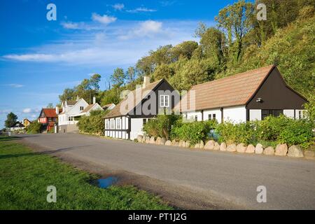 A struttura mista in legno e muratura edifici di tradizionale scandinavo del piccolo borgo di pescatori, Teglkas, Bornholm, Danimarca Foto Stock
