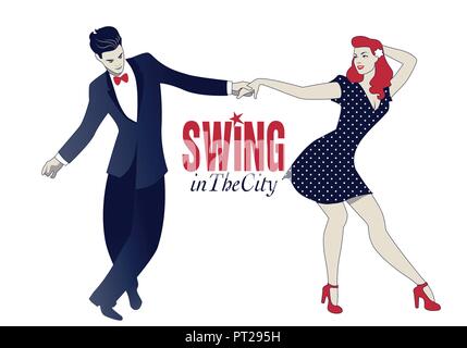 Coppia giovane ballare swing lindy hop o rock and roll Illustrazione Vettoriale