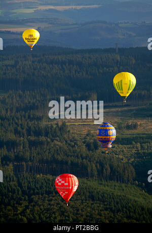 Vista aerea, ventesimo Warsteiner Montgolfiade, quasi 200 palloncini salendo verso il cielo, Warstein, Sauerland, Renania settentrionale-Vestfalia, Germania, Europa Foto Stock