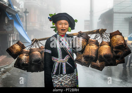 Una donna tribale appartenenti alla tribù Lu di Sapa,Vietnam. Foto Stock