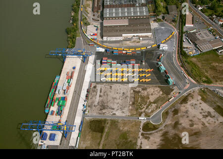 Vista aerea, DHL, Logport Logistic Center Duisburg GmbH, Duisburg, la zona della Ruhr, Renania settentrionale-Vestfalia, Germania, Europa Foto Stock