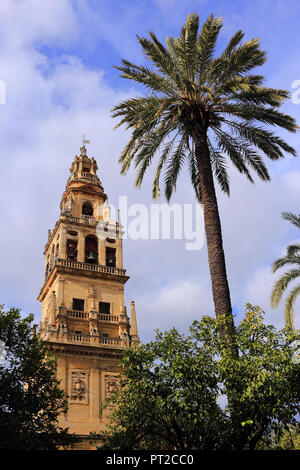 Cordoba, Andalusia, Spagna. Torre del Alminar - il campanile della cattedrale. Costruito nel 951-52 era precedentemente un minareto della moschea. UNESCO - Sito Patrimonio dell'umanità. Foto Stock