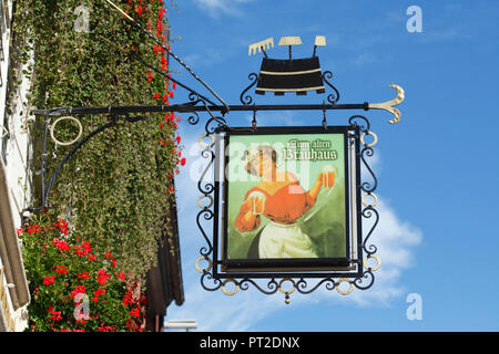 Vecchia insegna Zum alten Brauhaus, città vecchia, Lüneburg, Bassa Sassonia, Germania, Europa Foto Stock