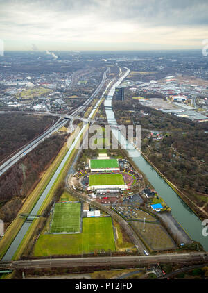 Stadium Niederrhein con nuova tribuna edificio e sito di SSB, TRA L Emscher e canale Rhein-Herne, Oberhausen, la zona della Ruhr, Nord Reno-Westfalia, Germania Foto Stock