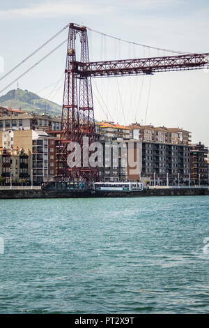 Il transporter bridge vicino a Bilbao, antenna ponte di trasferimento, Sito Patrimonio Mondiale dell'UNESCO, Foto Stock