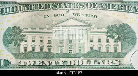 Retro del 20 dollar bill vista ravvicinata. Tema di denaro Foto Stock