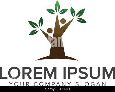 Tree persone logo design modello di concetto Illustrazione Vettoriale