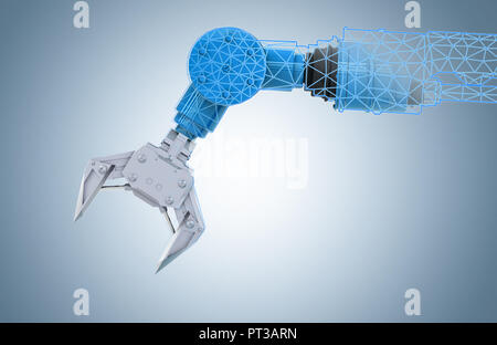 Automazione industriale concetto con 3D rendering braccio di robot con wireframe Foto Stock