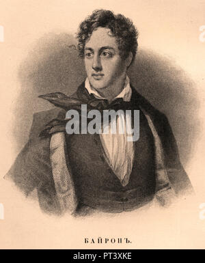 Cartolina Vintage - Lord Byron (1788-1824) sulla foto dal 1800s. Foto Stock