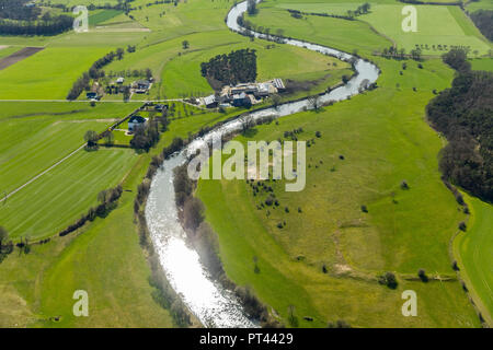 Fiume Lippe sulla città confine tra Schermbeck e Hünxe, Lippeaue, Lippemäander, Hünxe, la zona della Ruhr, Nord Reno-Westfalia, Germania Foto Stock