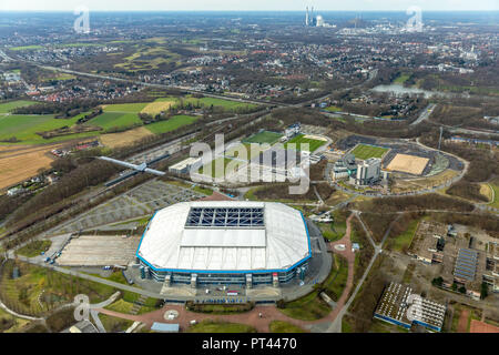 Campo Schalker, Arena su Schalke, Veltins Arena, medicos.AufSchalke Reha GmbH & Co. KG, motivi di S04 Schalke associazione con la ricostruzione del Park Stadium su Schalke, club motivi S04, Schalke, Bundesliga Stadium, campo di calcio, Gelsenkirchen, Gelsenkirchen-Buer, la zona della Ruhr, Nord Reno-Westfalia, Germania Foto Stock