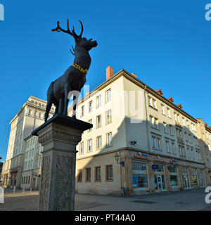 Germania, Sassonia-Anhalt, di Magdeburgo, la Hirschsäule presso il Mercato Vecchio Foto Stock