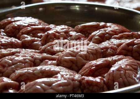 Cervello di animali per la vendita nel mercato locale Foto Stock