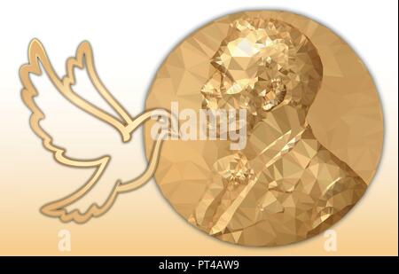Premio Nobel per la pace e Premio gold medal poligonale e simbolo di colomba Illustrazione Vettoriale