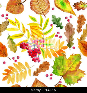 Floral seamless pattern con l'autunno lascia ad acquerello Foto Stock