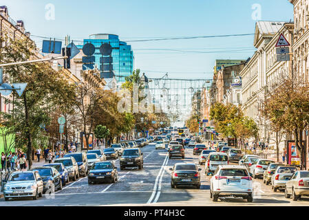 Kiev, Ucraina - Settembre, 22, 2018: vista della via centrale della città. Foto Stock