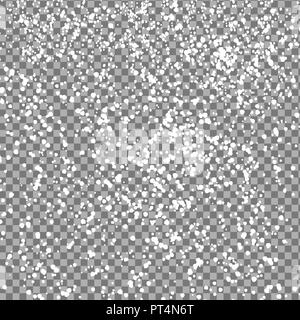 La caduta di Shining i fiocchi di neve e neve su sfondo trasparente. Natale, inverno e Anno Nuovo sfondo. Realistica rappresentazione di vettore per il tuo design Illustrazione Vettoriale