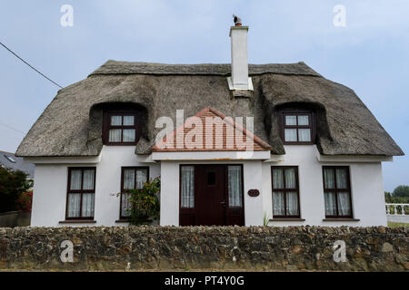 Cottage con il tetto di paglia in Kilmore Quay, Co. Wexford, Irlanda Foto Stock