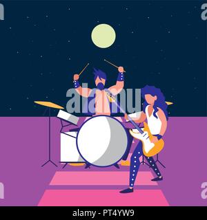 Rock band icona sopra lo sfondo viola, design colorato. illustrazione vettoriale Illustrazione Vettoriale