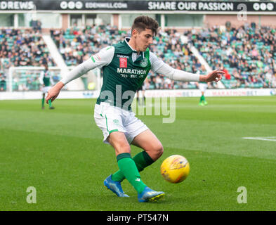 Edinburgh, Regno Unito. 6 ottobre 2018. Scottish Premiership - Hibernian v Hamilton Academicals, Edimburgo, Midlothian, Regno Unito. 06,10, 2018. Pic mostra: Hibs' centrocampista, Emerson Hyndman, germogli come Hibs thrash Hamilton Academicals da 6 obiettivi e 0 a Easter Road Stadium, Edimburgo Credito: Alamy/Ian Jacobs Credito: Ian Jacobs/Alamy Live News Foto Stock