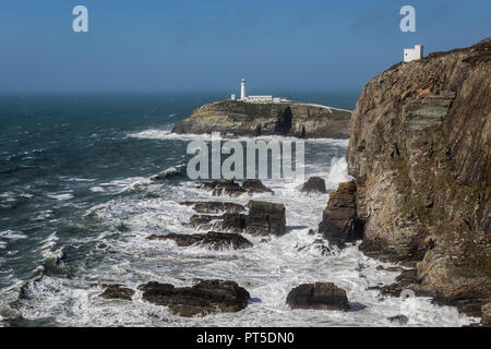 Sud pila faro, Anglesey, Galles del Nord, Regno Unito Foto Stock