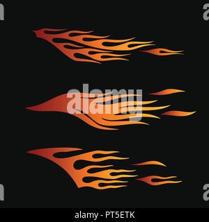 Fiamme di fuoco in stile tribali per tatuaggio, veicolo e t-shirt decorazione design. Grafica per veicoli, Stripe, vinil pronto insieme di raccolta Illustrazione Vettoriale