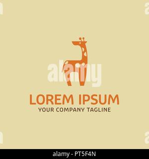 Carino giraffe logo design modello di concetto Illustrazione Vettoriale