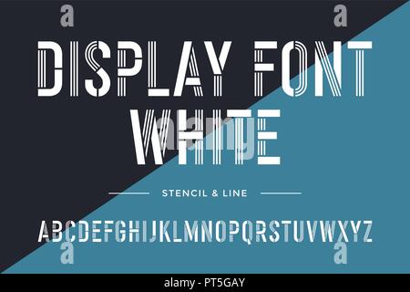 Linea di stencil font. Colorato alfabeto condensato e font Illustrazione Vettoriale