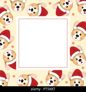 Corgi Babbo Natale sul Beige avorio scheda Banner. Illustrazione Vettoriale. Illustrazione Vettoriale