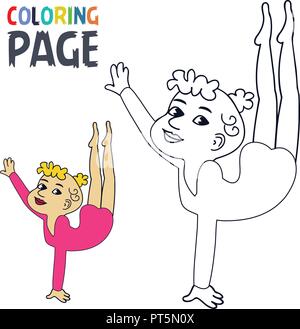 Pagina di colorazione con la donna ballet cartoon Illustrazione Vettoriale