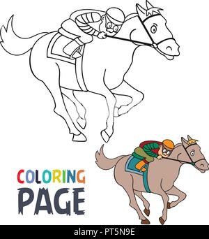 Pagina di colorazione con persone sgombrare horse cartoon Illustrazione Vettoriale