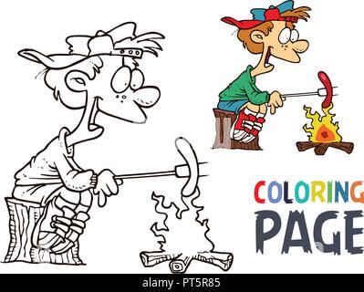 Persone e hot dogs cartoon pagina di colorazione Illustrazione Vettoriale