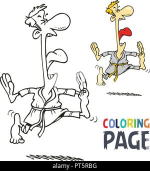 Il karate arte marziale cartoon persone pagina di colorazione Illustrazione Vettoriale