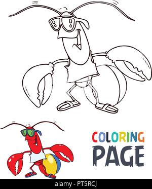 Il granchio cartoon pagina di colorazione Illustrazione Vettoriale