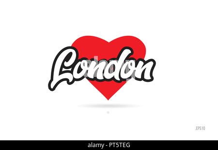 London city design testo con cuore rosso icona tipografici design adatto per la promozione turistica Illustrazione Vettoriale