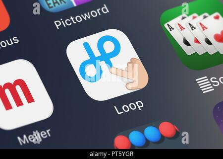 London, Regno Unito - Ottobre 06, 2018: screenshot di Ketchapp's mobile app Loop. Foto Stock
