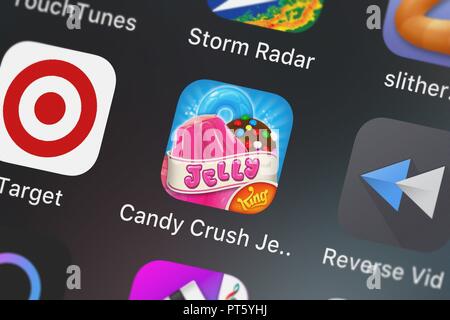 London, Regno Unito - Ottobre 06, 2018: screenshot del mobile app Candy Crush Jelly Saga dal re. Foto Stock