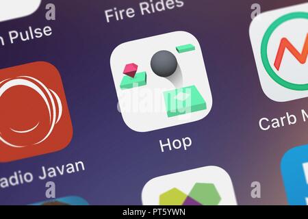 London, Regno Unito - Ottobre 06, 2018: screenshot di Ketchapp's mobile app Hop. Foto Stock