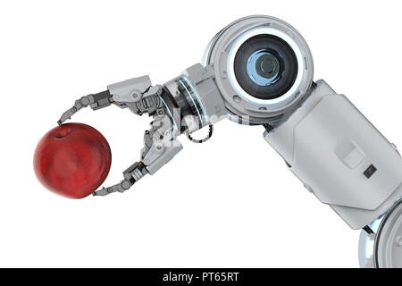 Agricoltura concetto tecnologico con 3D rendering braccio di robot harvest red apple Foto Stock