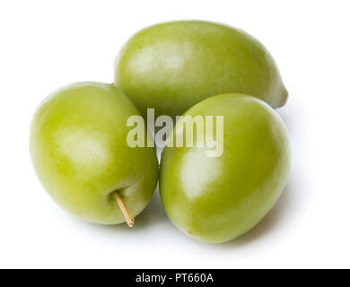 Tre olive isolato su sfondo bianco Foto Stock