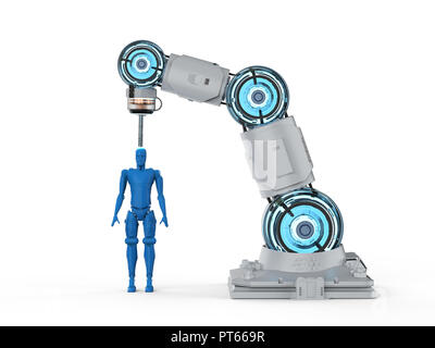 3D rendering 3d stampante che stampa una figura umana su sfondo bianco Foto Stock