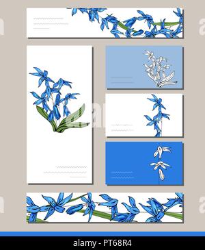 Scilla impostato con visitcards e modelli di messaggio di saluto Illustrazione Vettoriale