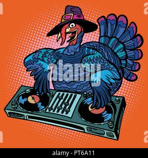 Ringraziamento Turchia carattere. DJ alla festa. Fumetto cartoon arte pop retrò illustrazione vettoriale Illustrazione Vettoriale